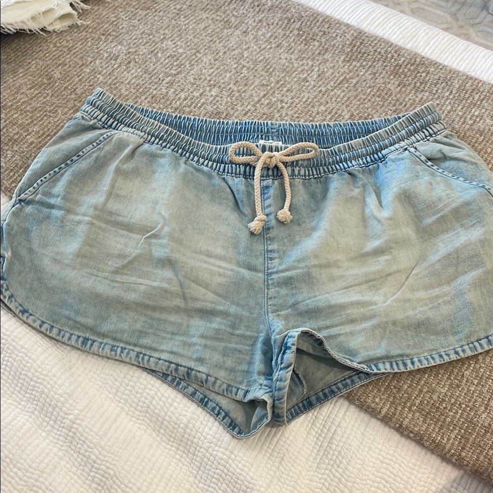 Aerie Blue Jean Shorts with Elastic Waistband